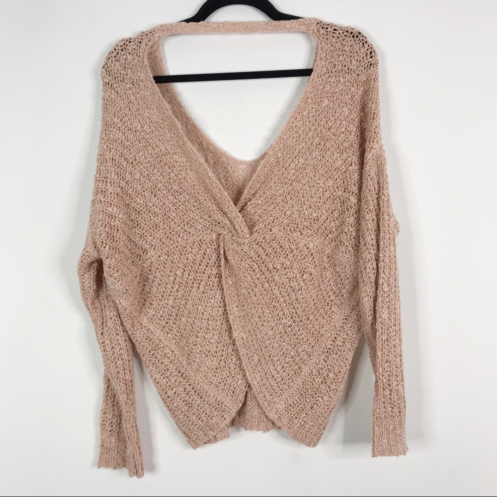 Altar'd State Mina Twist Back Fuzzy Sweater Pink - Picture 2 of 10